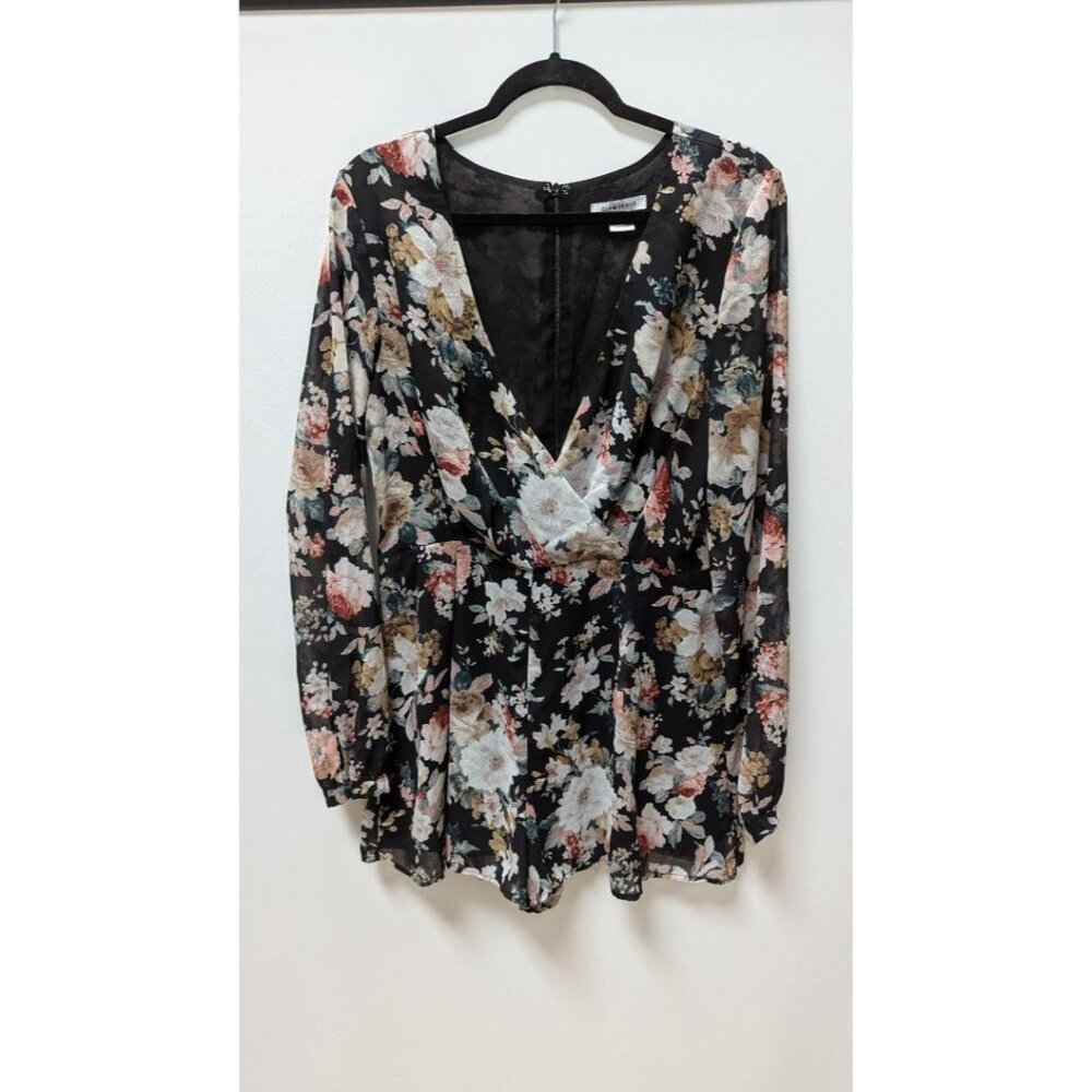 Glamorous Black Floral Long Sleeve Romper